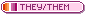 A small, light pink button with the lesbian flag displayed on the 
                        leftmost side. Next to the flag, written in a darker pink, is 'THEY/THEM' in all caps.
